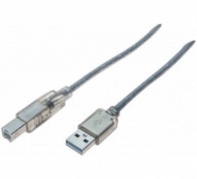 Cordon USB 2.0 type A/B transparent 5 m